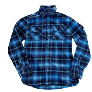 Mens Jachs Heritage Soft Flannel Shirt‎ Blue Plaid Long Sleeve Button Up Casual